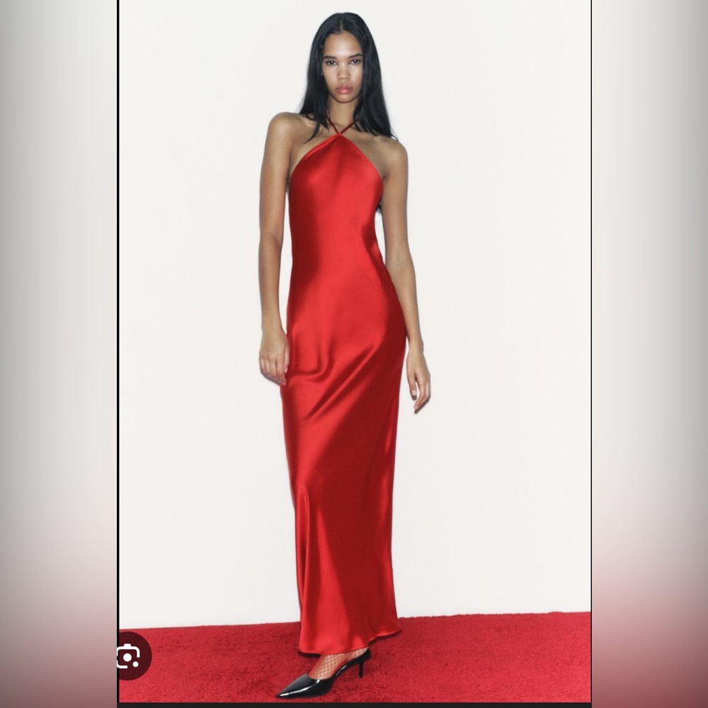 New Zara Red Halter Dress Size Medium
